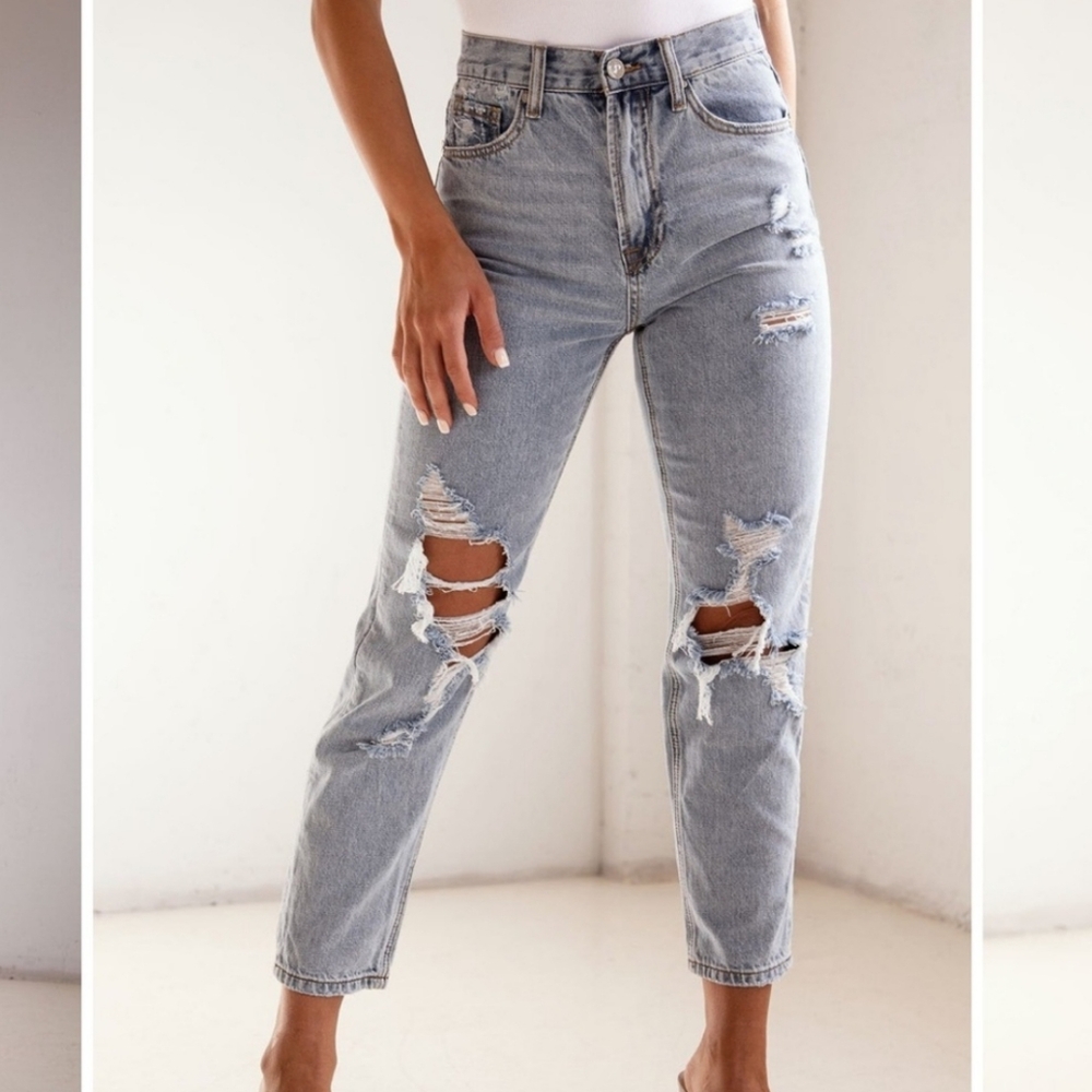 Insane Gene, High Rise Ripped Ankle Girlfriend Jeans